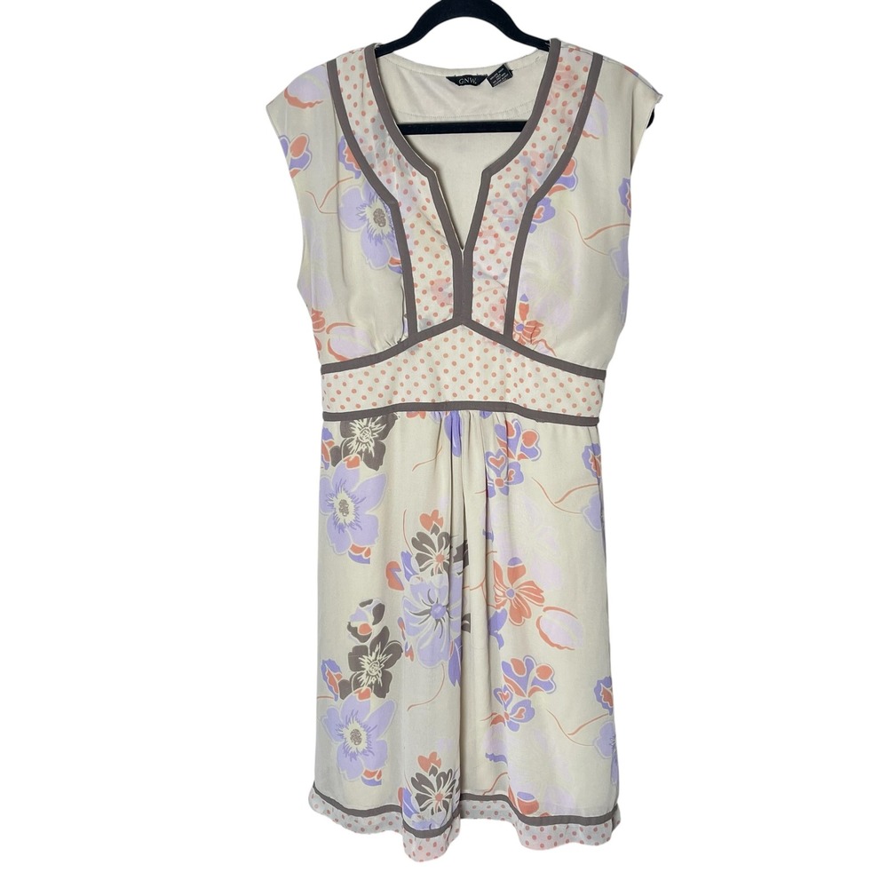 GNW Women Cream Floral Polka Dot Empire Waist Sleeveless Dress Size 16
